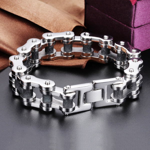 Wide Black Ion Plated Motorcycle Chain Bracelet
