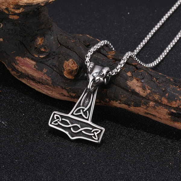 Small Thor's Hammer Pendant with Ram's Skull - Stainless Steel