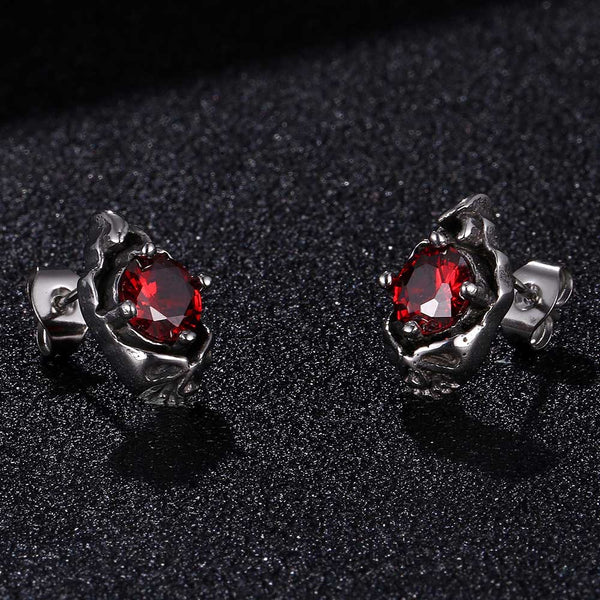 Red Zircon Skull Earrings (Steel)