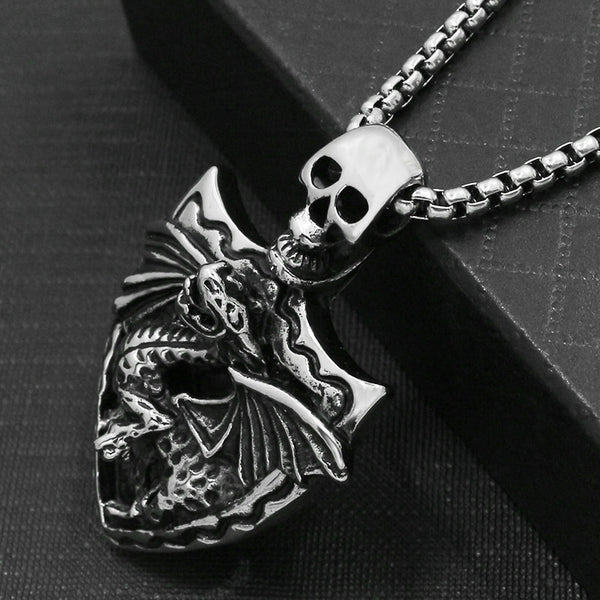 Dragon and Skull Pendant - Stainless Steel - 550008