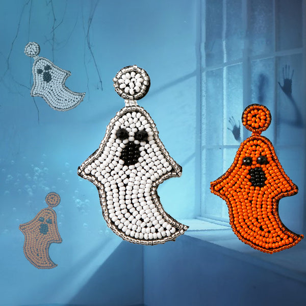 Halloween Red Orange Knitted Ghost Drop Earrings