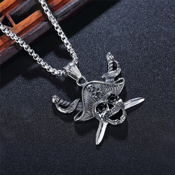 Pirate Skull Pendant With Swords - Stainless Steel 370025