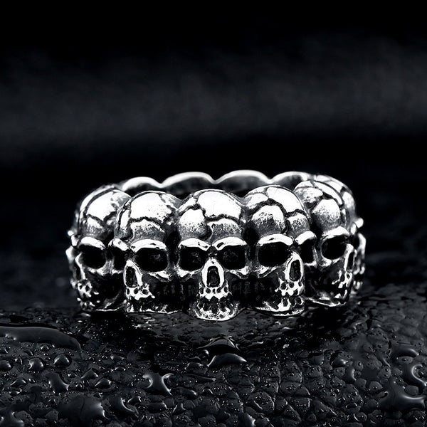 Surrounded Titanium Stainless Steel Skull Ring