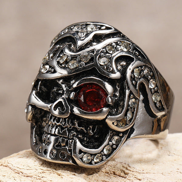 Pirate Skull Ring With CZs - Stainless Steel HR-4334