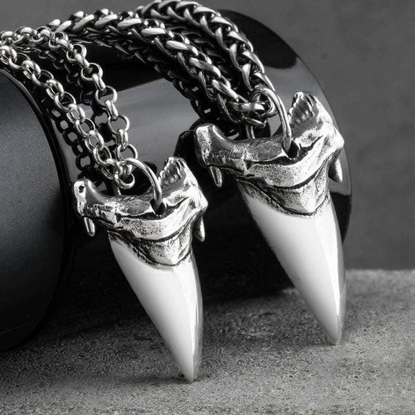 Shark Teeth Sterling Silver Animal Pendant Necklace