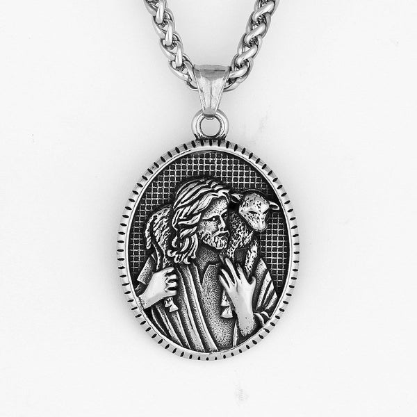 Christliche Halskette aus Titanstahl, Hirte Jesus Christus mit Lamm