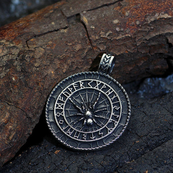 Collier pendentif Viking en acier inoxydable, Rune d'araignée nordique
