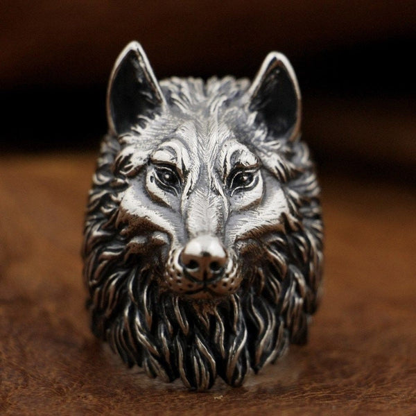 viking wolf head ring