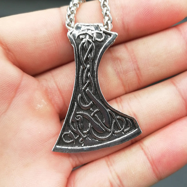 Viking Drake Rune Ax Pendant Necklace