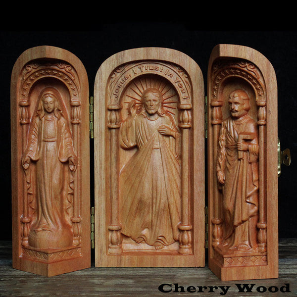 Église portative sculptée à la main - Mini autel chrétien