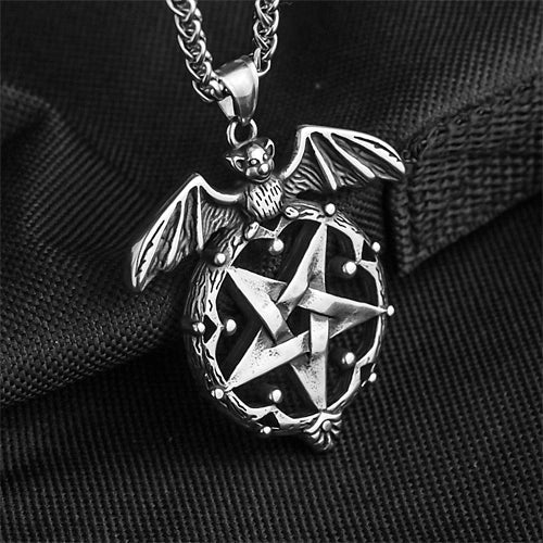 Gothic Bat And Pentagram Stainless Steel Witch Pendant