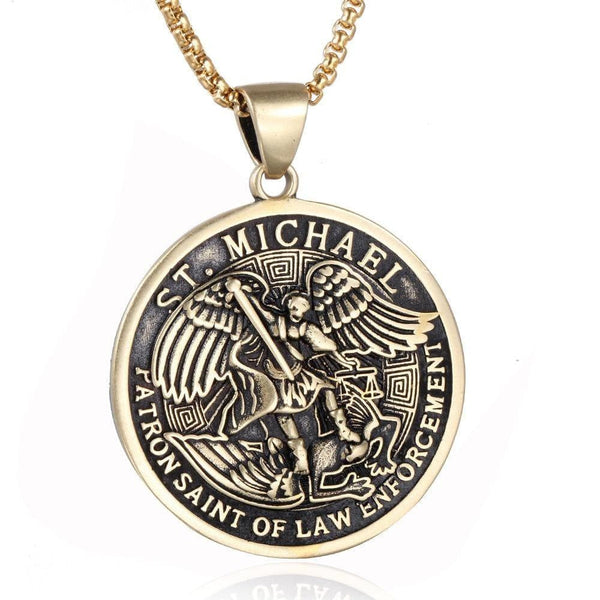 Edelstahl-Halskette Erzengel St. Michael, der Schutzpatron der Strafverfolgung 
