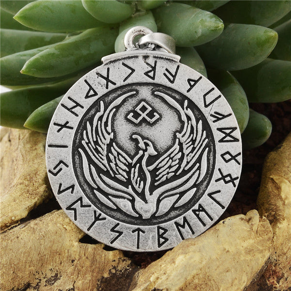 Viking Runic Alphabet Rune Raven Pendant Necklace