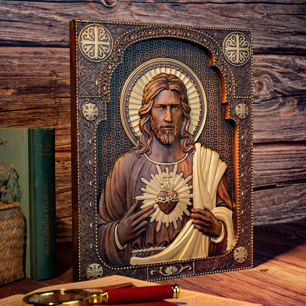 Unser Herr Jesus Heiliges Herz Holzschnitzerei – christlich-katholisches personalisiertes Schnitzgeschenk