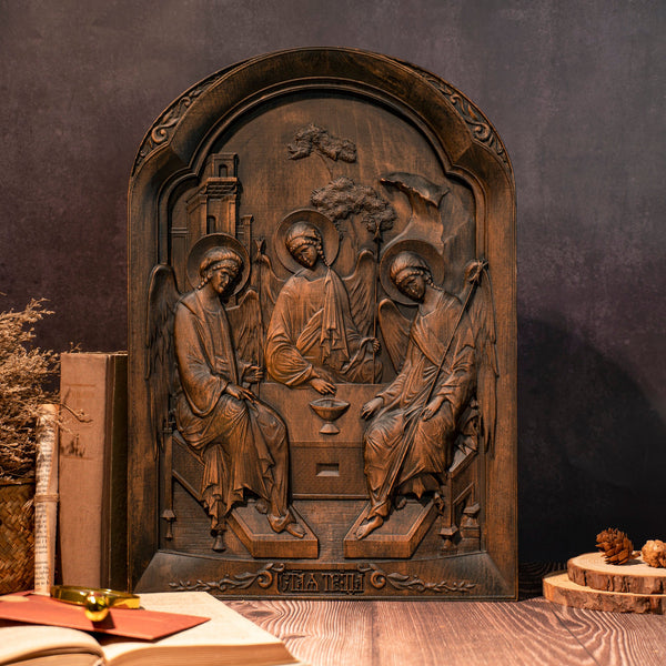 Orthodoxe Ikone Heilige Dreifaltigkeit Holzschnitzerei Geschenk