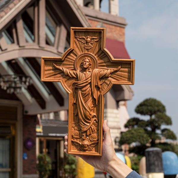 Viiona Ascension of Jesus wood carving cross —The best gifts for Easter