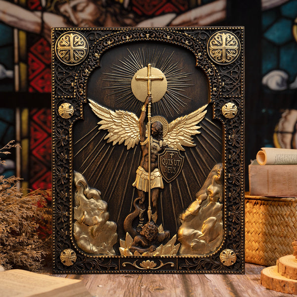 Viiona Archange Michael Icône carrée en bois Cadeaux religieux - Meilleure décoration murale en 2022