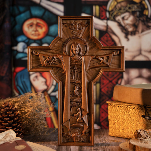Viiona Ascension of Jesus wood carving cross