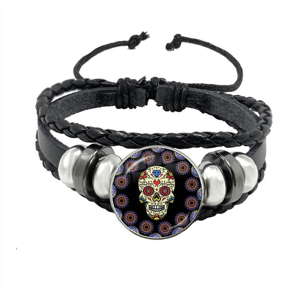 Death Day Mexican Skull Bracelet (Leather)