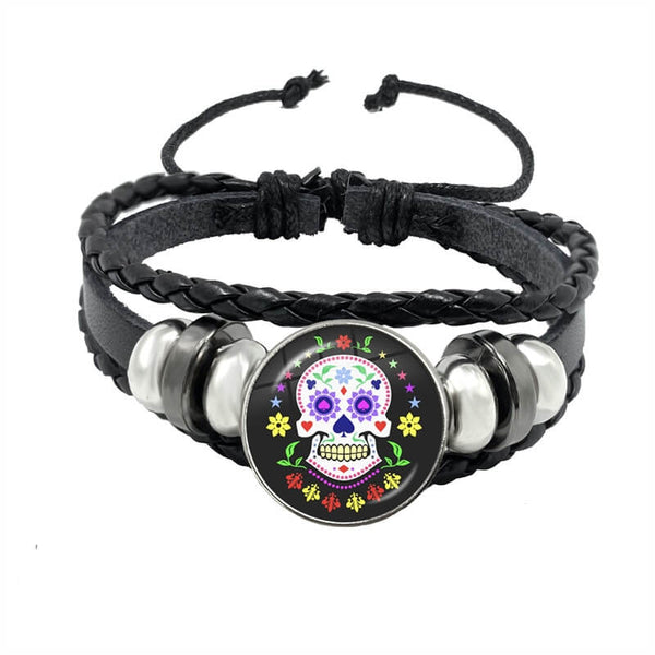 Death Mexican Sugar Skull Bracelet (Leather)