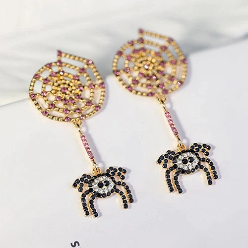 Halloween Spider and Spider Web Vintage Earrings