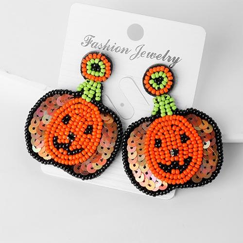 Halloween Hand Knit Pumpkin Drop Earrings