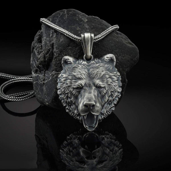 Pure Tin Bear Head Necklace