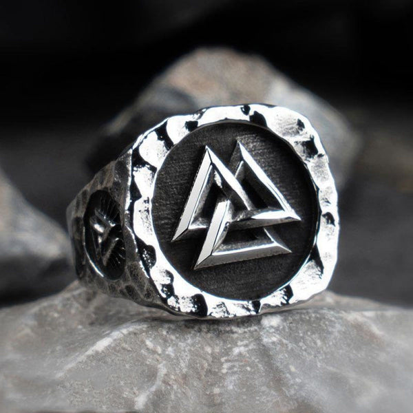 Distressed Valknut Runes Stainless Steel Viking Ring