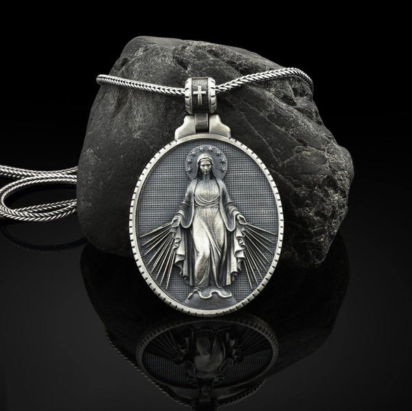 Pure Tin Miraculous Medal Virgin Mary  Necklace