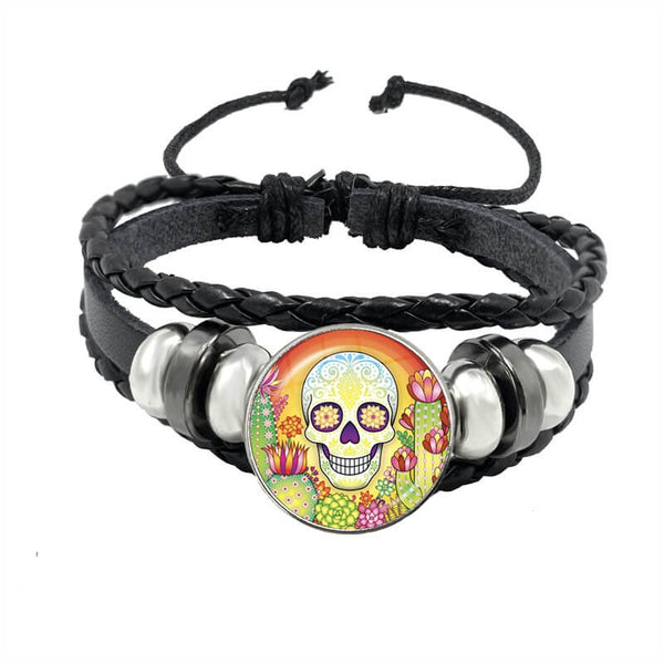 Mexican Skull Bracelet with Captus (Leather)