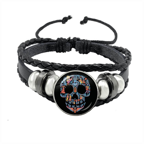 Mexican Skull Bracelet with Guitar(Leather)