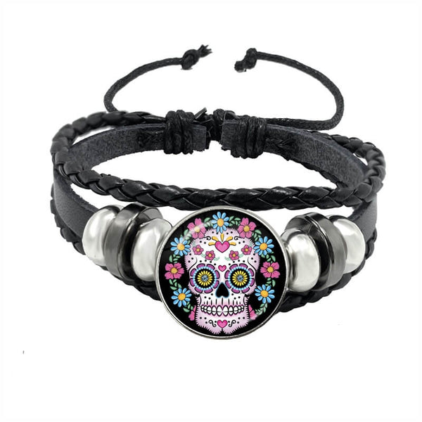 Mexican Skull Bracelet with Heart (Leather)