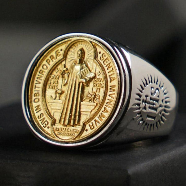 Saint Benedict Medal Stainless Steel Cross Ring