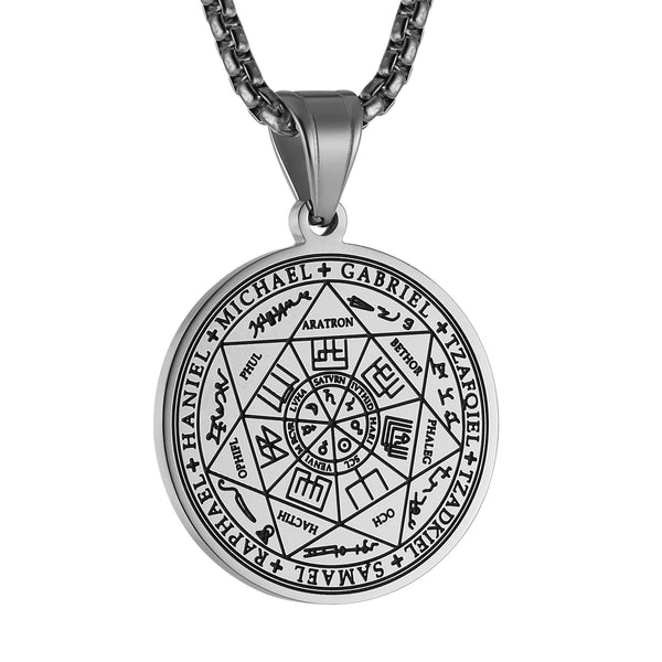 Pendentif sceau vintage en titane Seven Archange - Amulette contre les mauvais yeux, les malédictions, les sorts