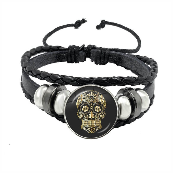 Skull Bracelet Deluxe Mexican Skull (Leather)