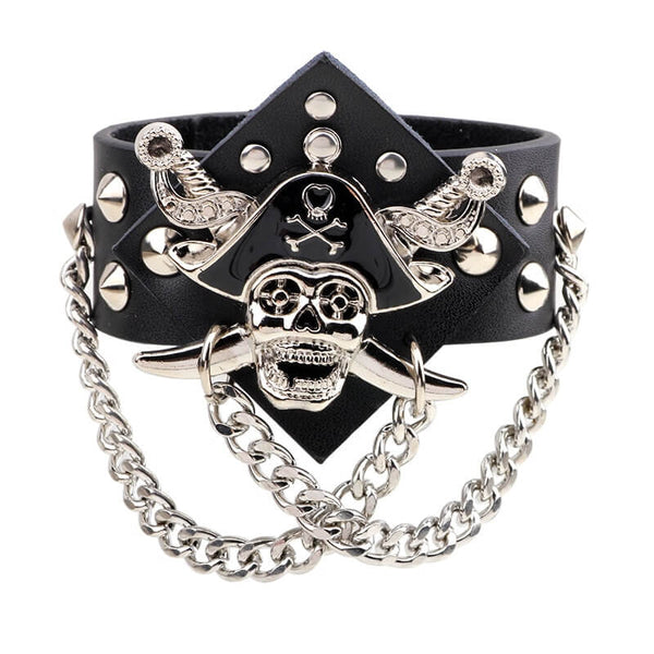 Skull Bracelet Jolly Roger (Leather)
