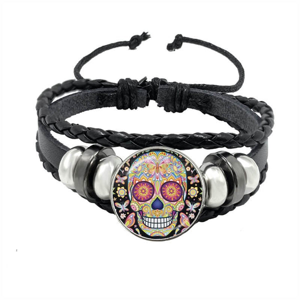 Skull Bracelet Mexican Head (Leather)