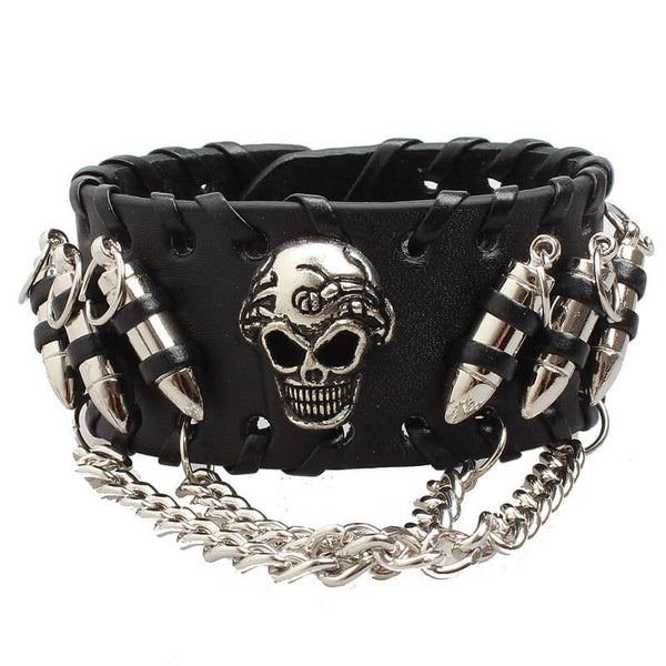 Skull Bracelet with Bullets (Leather)