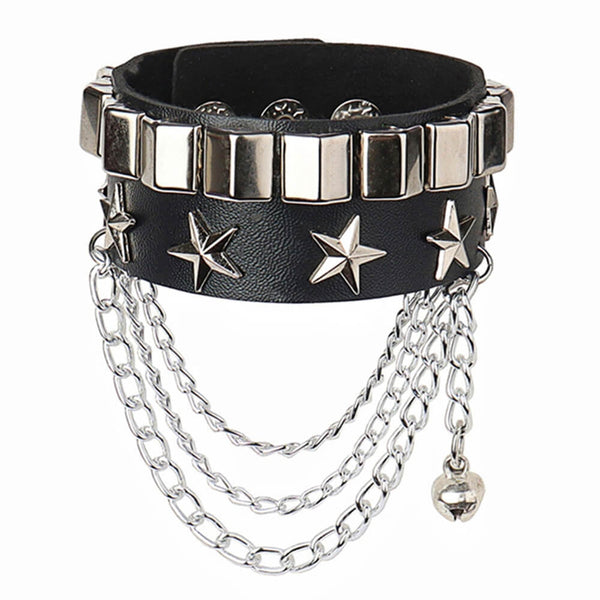 Skull Bracelet with Stars (Leather)