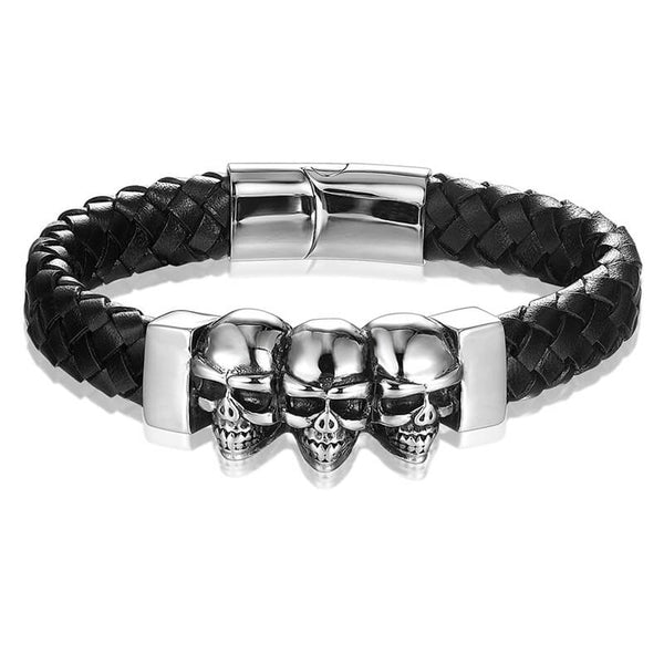 Triple Skulls Bracelet (Leather)