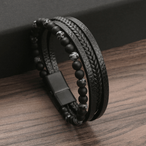 Layered Leather Beaded Bracelet