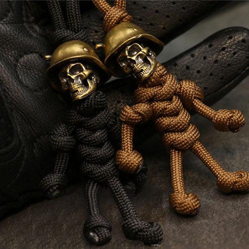 Vintage Skull Solider Braided Rope Pendant Keychain