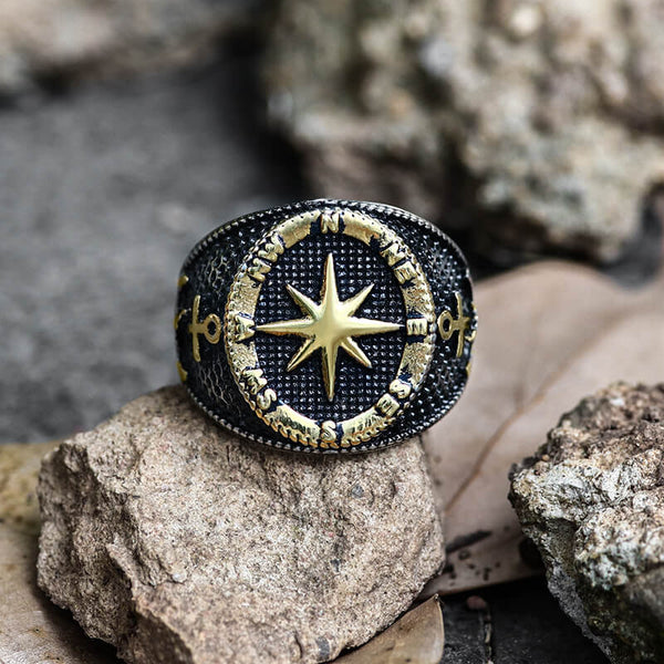 Anchor Compass Stainless Steel Marine Ring