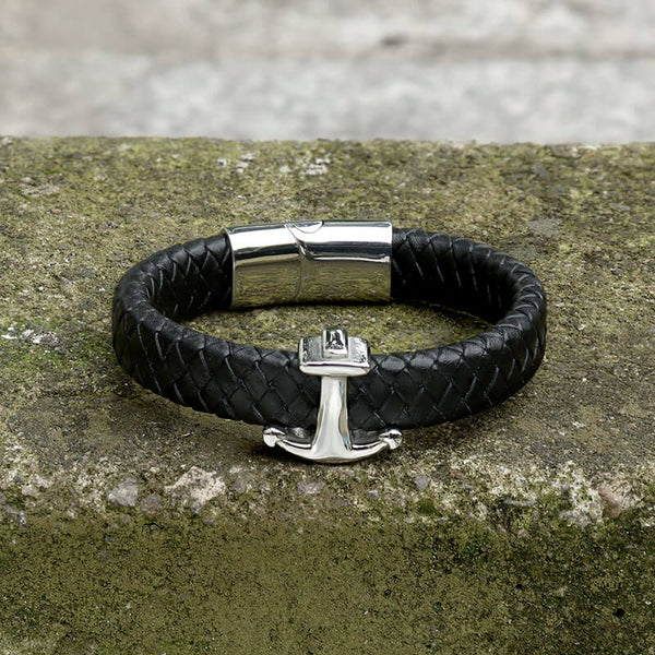 Anchor Stainless Steel Leather Bracelet