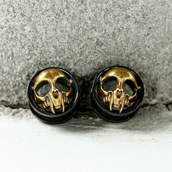 Antique Gold Skull Stainless Steel Ear Gauges