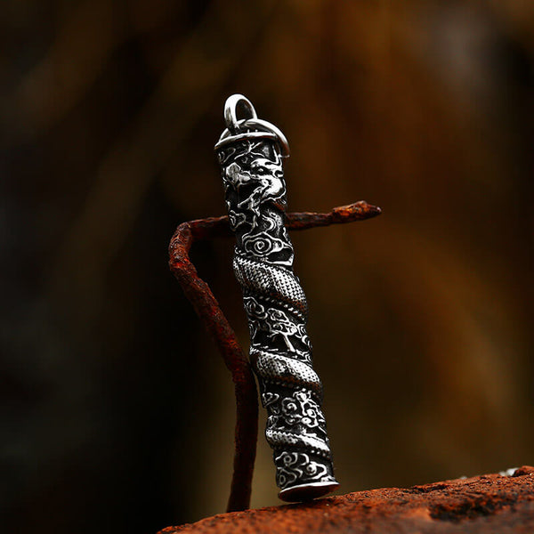 Auspicious Dragon Column Stainless Steel Pendant