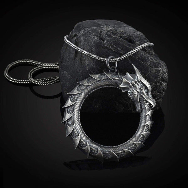 Ouroboros-Drachen-Halskette aus reinem Zinn