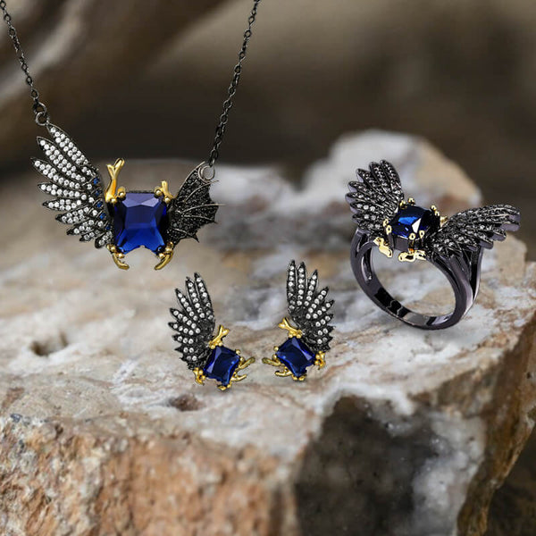 Ensemble de bijoux gothiques en laiton avec ailes de diable noir