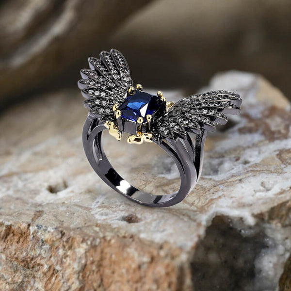 Black Devil Wings Brass Gothic Ring