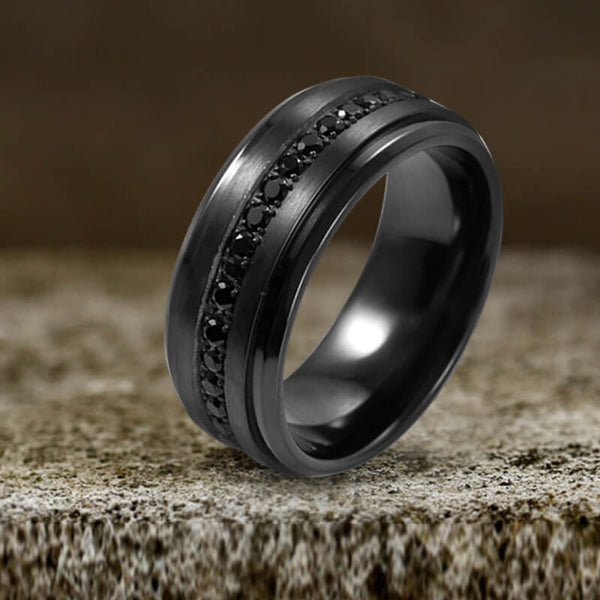Black Zircon Titanium Band Ring